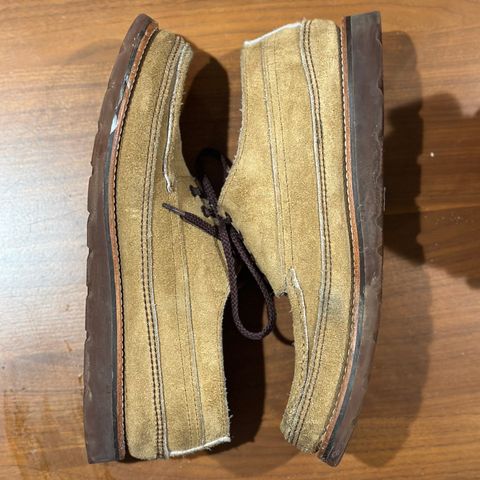 View photo of Russell Moccasin Co. Fishing Oxford in Tan Laramie Suede