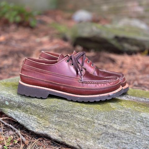 View photo of Russell Moccasin Co. Fishing Oxford in Seidel British Tan Double Shot