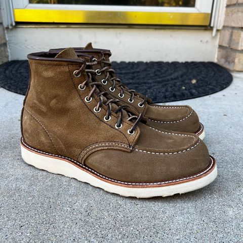 View photo of Red Wing 6-Inch Classic Moc in S.B. Foot Olive Mohave Roughout