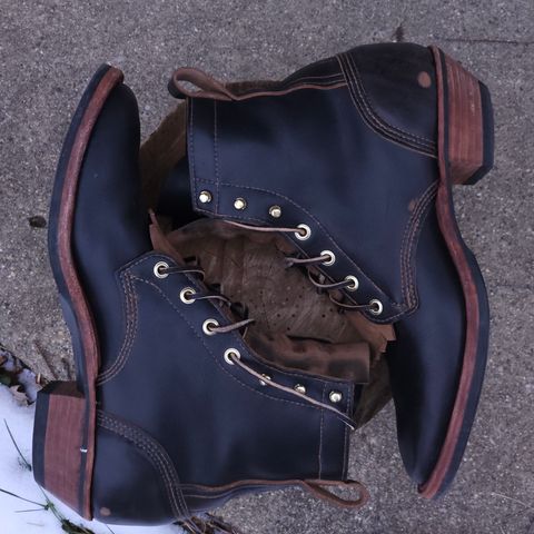 View photo of Self-Made Packer in Horween Black Chromexcel (Milled)