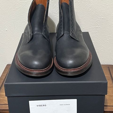 View photo of Viberg Navvy in Horween Black Washed Chromexcel