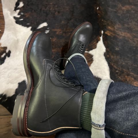 View photo of Viberg Navvy in Horween Black Washed Chromexcel