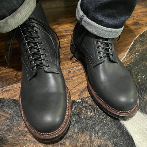 View photo of Viberg Navvy in Horween Black Washed Chromexcel