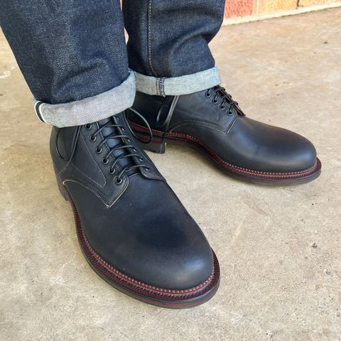 View photo of Viberg Navvy in Horween Black Washed Chromexcel