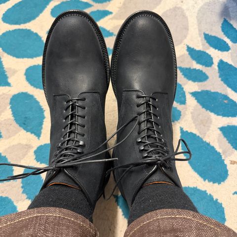 Viberg Navvy in C.F. Stead Black Waxy Commander Suede