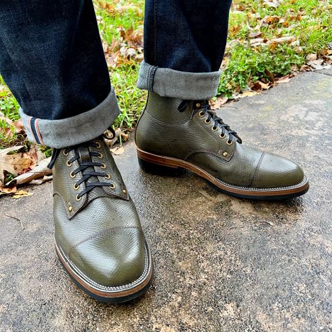 Search result thumbnail of Iron Boots Drop 9 in Horween Green Pioneer Hatchgrain