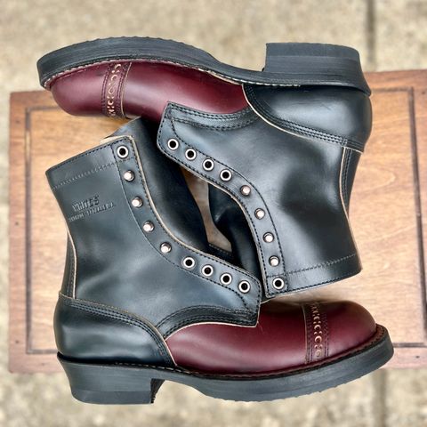 View photo of White's Bounty Hunter in Horween Black Chromexcel & Horween Burgundy Chromexcel