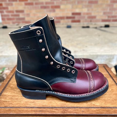 View photo of White's Bounty Hunter in Horween Black Chromexcel & Horween Burgundy Chromexcel