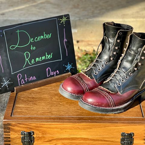 View photo of White's Bounty Hunter in Horween Black Chromexcel & Horween Burgundy Chromexcel