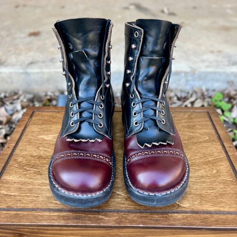 View photo of White's Bounty Hunter in Horween Black Chromexcel & Horween Burgundy Chromexcel