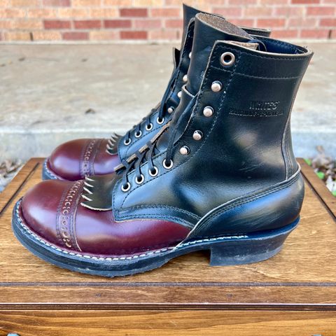 View photo of White's Bounty Hunter in Horween Black Chromexcel & Horween Burgundy Chromexcel