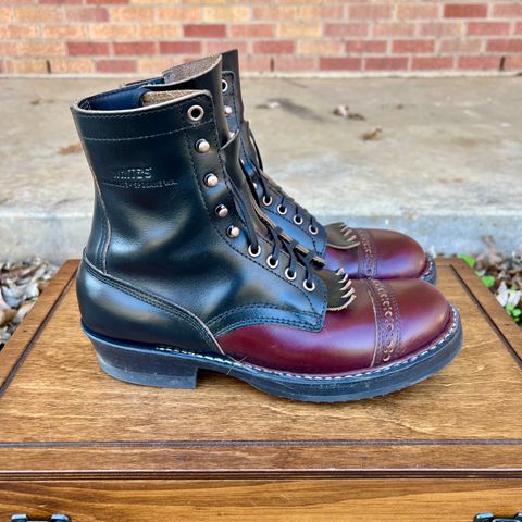 View photo of White's Bounty Hunter in Horween Black Chromexcel & Horween Burgundy Chromexcel