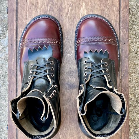 View photo of White's Bounty Hunter in Horween Black Chromexcel & Horween Burgundy Chromexcel