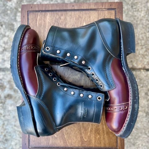 View photo of White's Bounty Hunter in Horween Black Chromexcel & Horween Burgundy Chromexcel