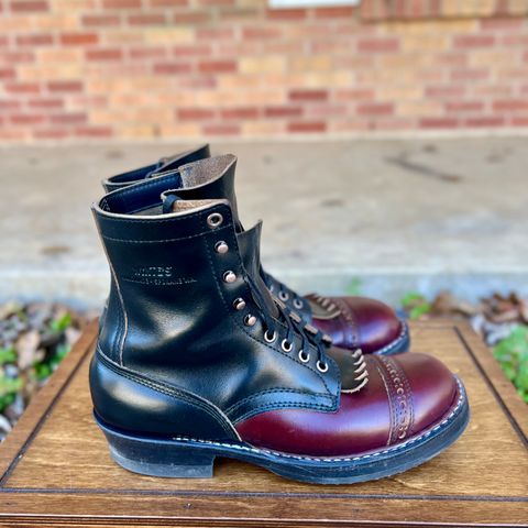 View photo of White's Bounty Hunter in Horween Black Chromexcel & Horween Burgundy Chromexcel