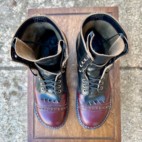 View photo of White's Bounty Hunter in Horween Black Chromexcel & Horween Burgundy Chromexcel