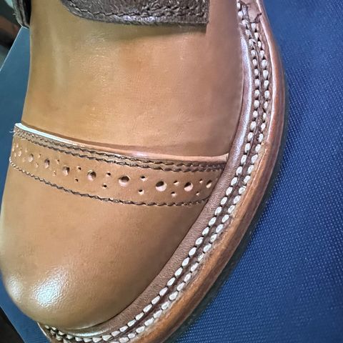 View photo of Quan Shoemaker Type 1 Service Boot in Dark Brown Camel & Maryam Fango Horsebutt