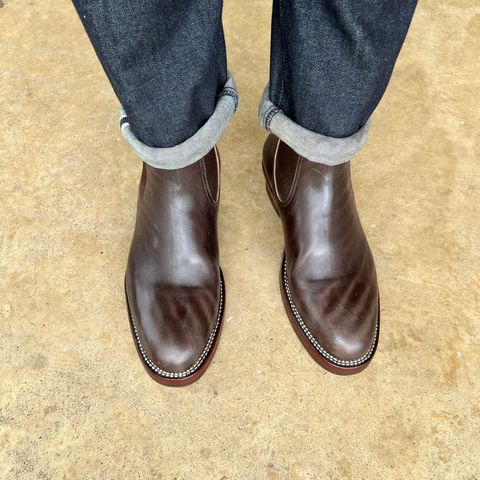 View photo of Briselblack The Seventh Chelsea Boot in Maryam Dark Brown Horsebutt