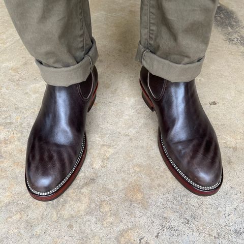 View photo of Briselblack The Seventh Chelsea Boot in Maryam Dark Brown Horsebutt