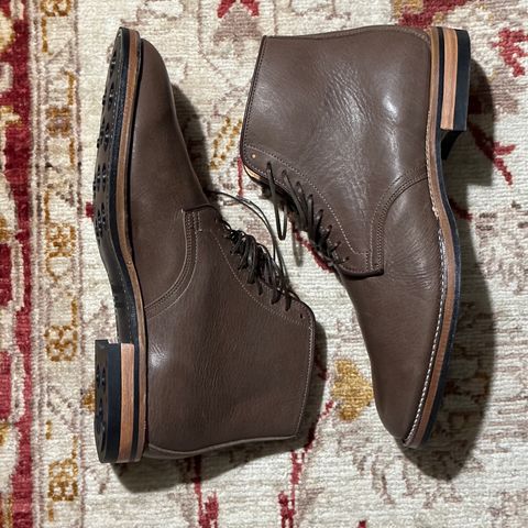 Viberg Derby Boot in Brown Glacé Deer