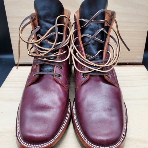 View photo of XBXS Escape Boots in Maryam Burgundy Horsebutt