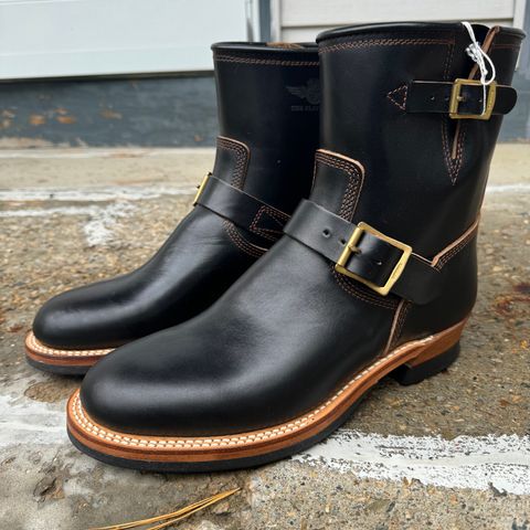 The Flat Head Engineer Boots in Black Japanese Cordovan Horsehide