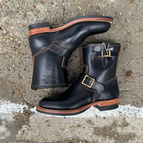 The Flat Head Engineer Boots in Black Japanese Cordovan Horsehide