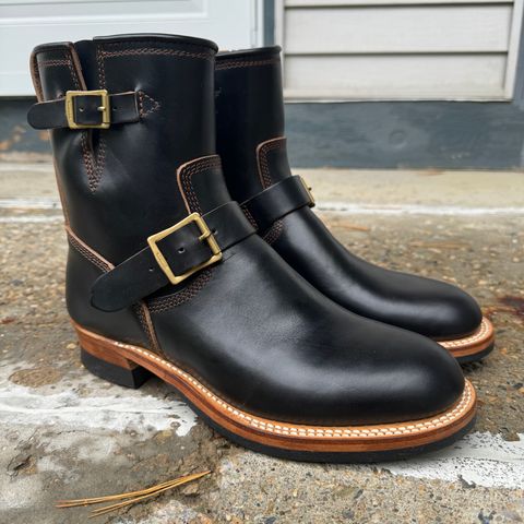 The Flat Head Engineer Boots in Black Japanese Cordovan Horsehide