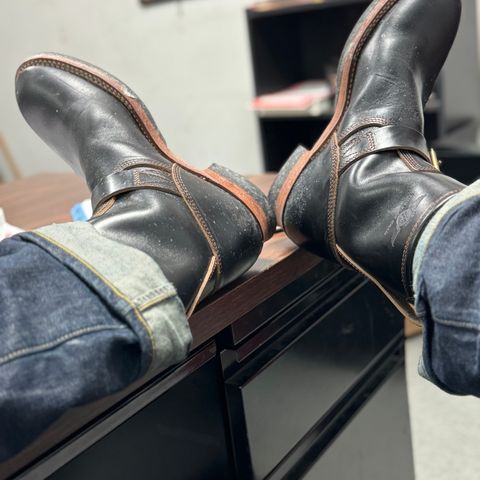 The Flat Head Engineer Boots in Black Japanese Cordovan Horsehide
