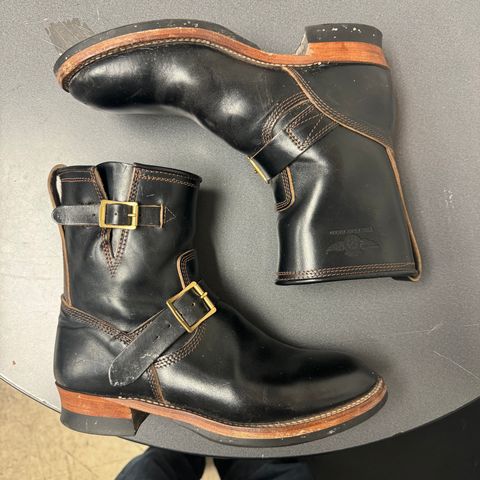 The Flat Head Engineer Boots in Black Japanese Cordovan Horsehide