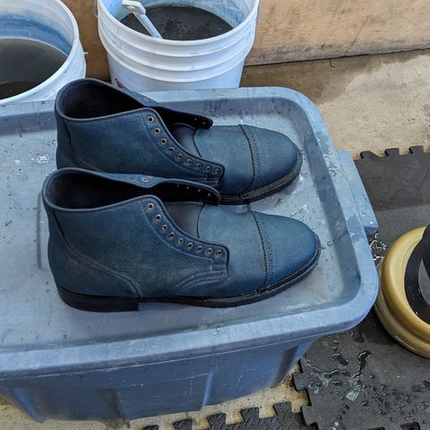 Viberg Service Boot in C.F. Stead Milkshake Janus Calf Suede & indigo dyed C.F. Stead Milkshake suede
