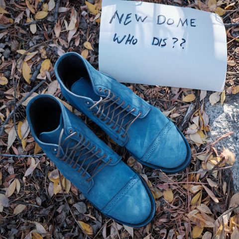 Viberg Service Boot in C.F. Stead Milkshake Janus Calf Suede & indigo dyed C.F. Stead Milkshake suede