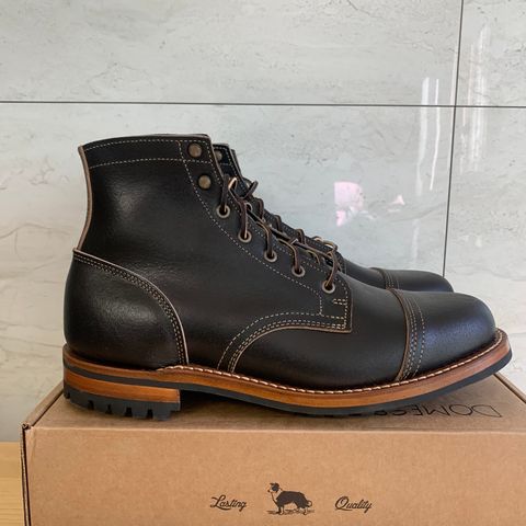 View photo of Truman Cap Toe Boot in Horween Black Waxed Flesh