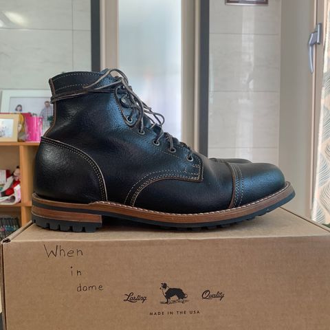 View photo of Truman Cap Toe Boot in Horween Black Waxed Flesh