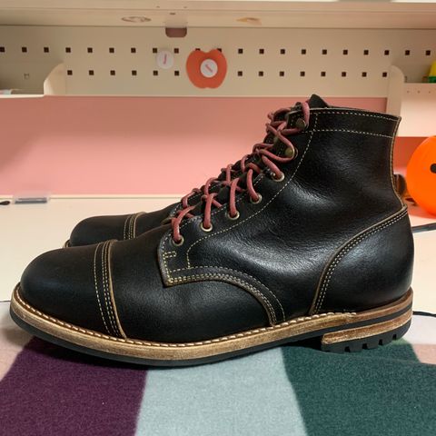 View photo of Truman Cap Toe Boot in Horween Black Waxed Flesh