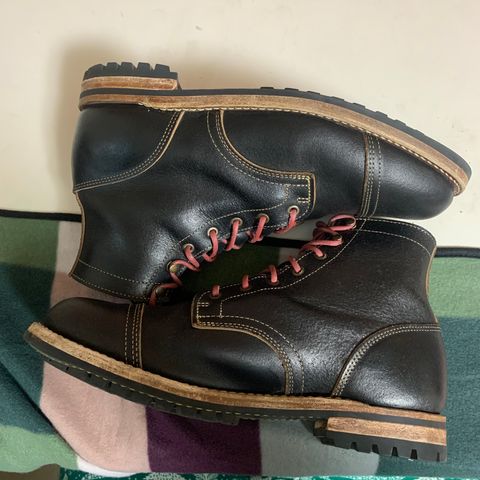 View photo of Truman Cap Toe Boot in Horween Black Waxed Flesh