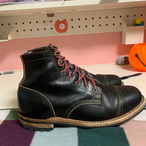 View photo of Truman Cap Toe Boot in Horween Black Waxed Flesh