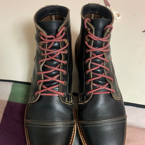 View photo of Truman Cap Toe Boot in Horween Black Waxed Flesh