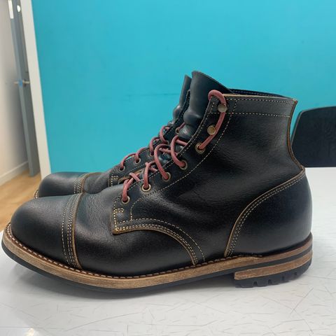 View photo of Truman Cap Toe Boot in Horween Black Waxed Flesh