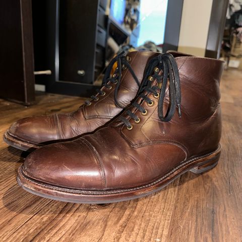 View photo of Grant Stone Cap Toe Boot in Horween Crimson Chromexcel