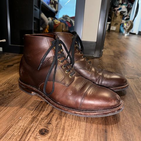 View photo of Grant Stone Cap Toe Boot in Horween Crimson Chromexcel