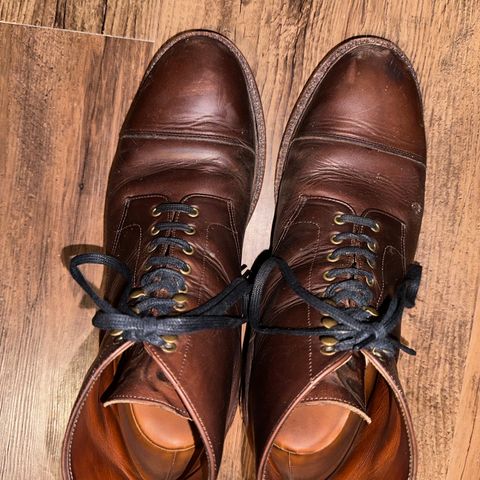 View photo of Grant Stone Cap Toe Boot in Horween Crimson Chromexcel