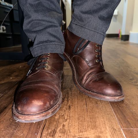 View photo of Grant Stone Cap Toe Boot in Horween Crimson Chromexcel