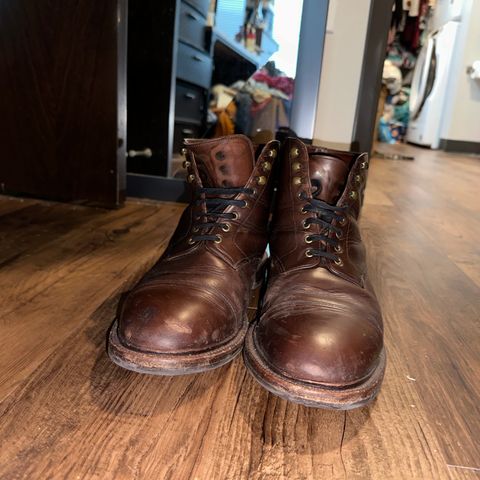 View photo of Grant Stone Cap Toe Boot in Horween Crimson Chromexcel