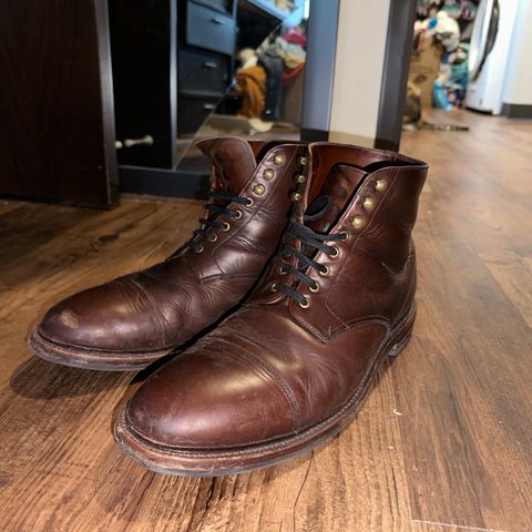 View photo of Grant Stone Cap Toe Boot in Horween Crimson Chromexcel