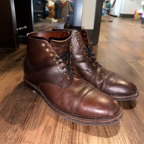 View photo of Grant Stone Cap Toe Boot in Horween Crimson Chromexcel