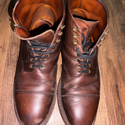 View photo of Grant Stone Cap Toe Boot in Horween Crimson Chromexcel