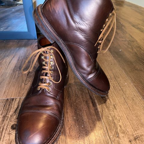 View photo of Grant Stone Cap Toe Boot in Horween Crimson Chromexcel