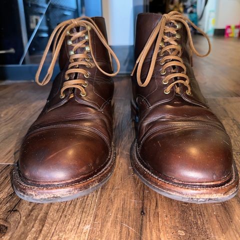 View photo of Grant Stone Cap Toe Boot in Horween Crimson Chromexcel