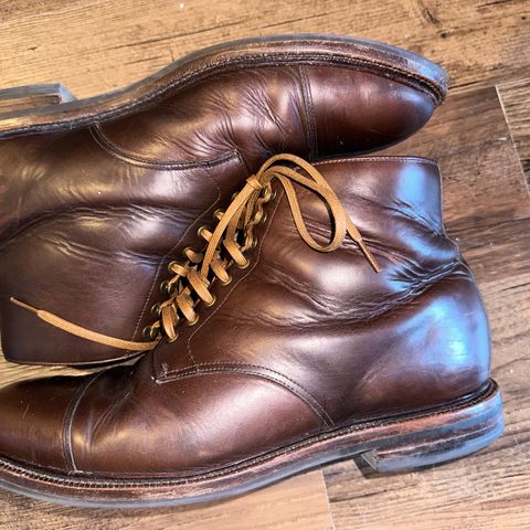 View photo of Grant Stone Cap Toe Boot in Horween Crimson Chromexcel